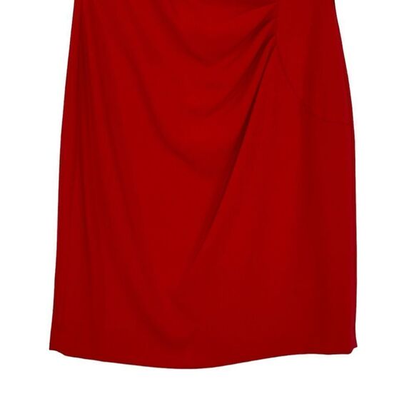 Tahari Red Jewel Neck Ruched Knee Length Dress| Size 8 - Picture 3 of 9